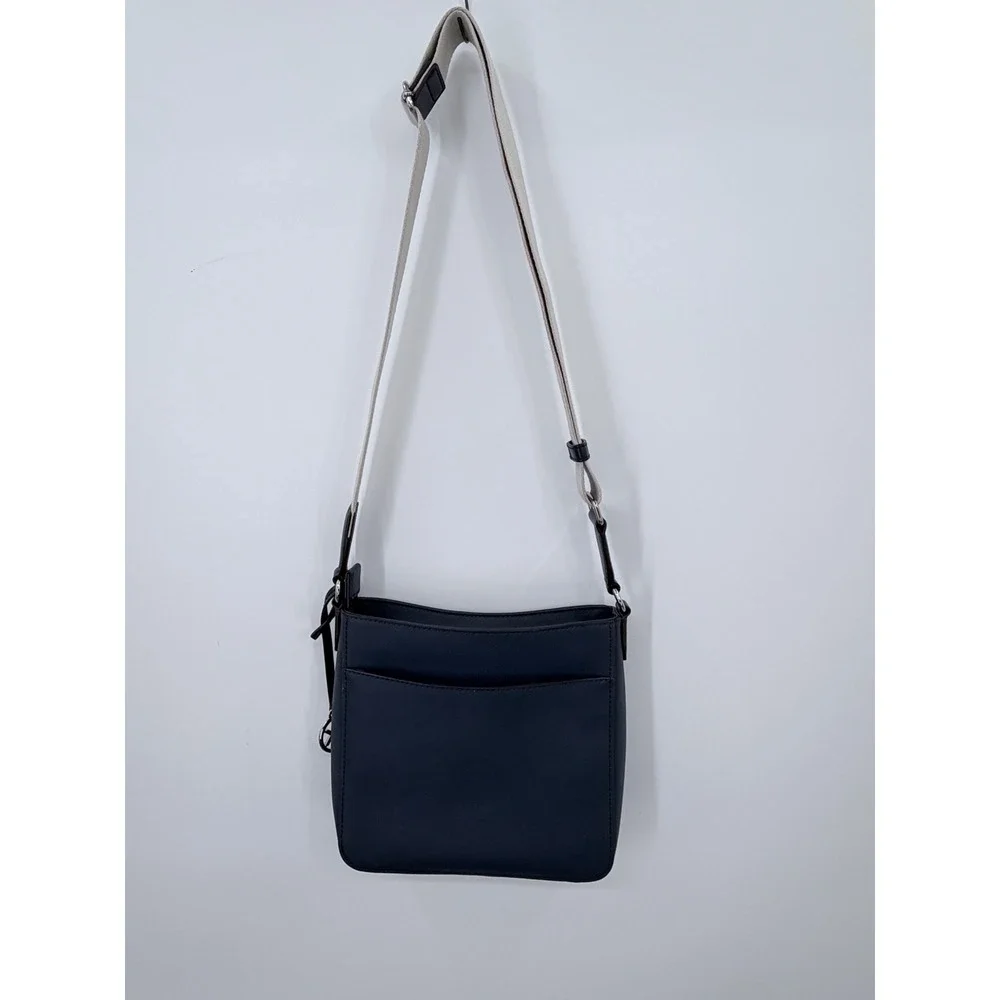 Michael Kors MK Crossbody Bag Small Navy Blue Saffiano Leather Silver Logo